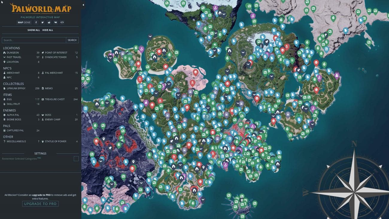 Εικόνα του διαδραστικού χάρτη Palworld