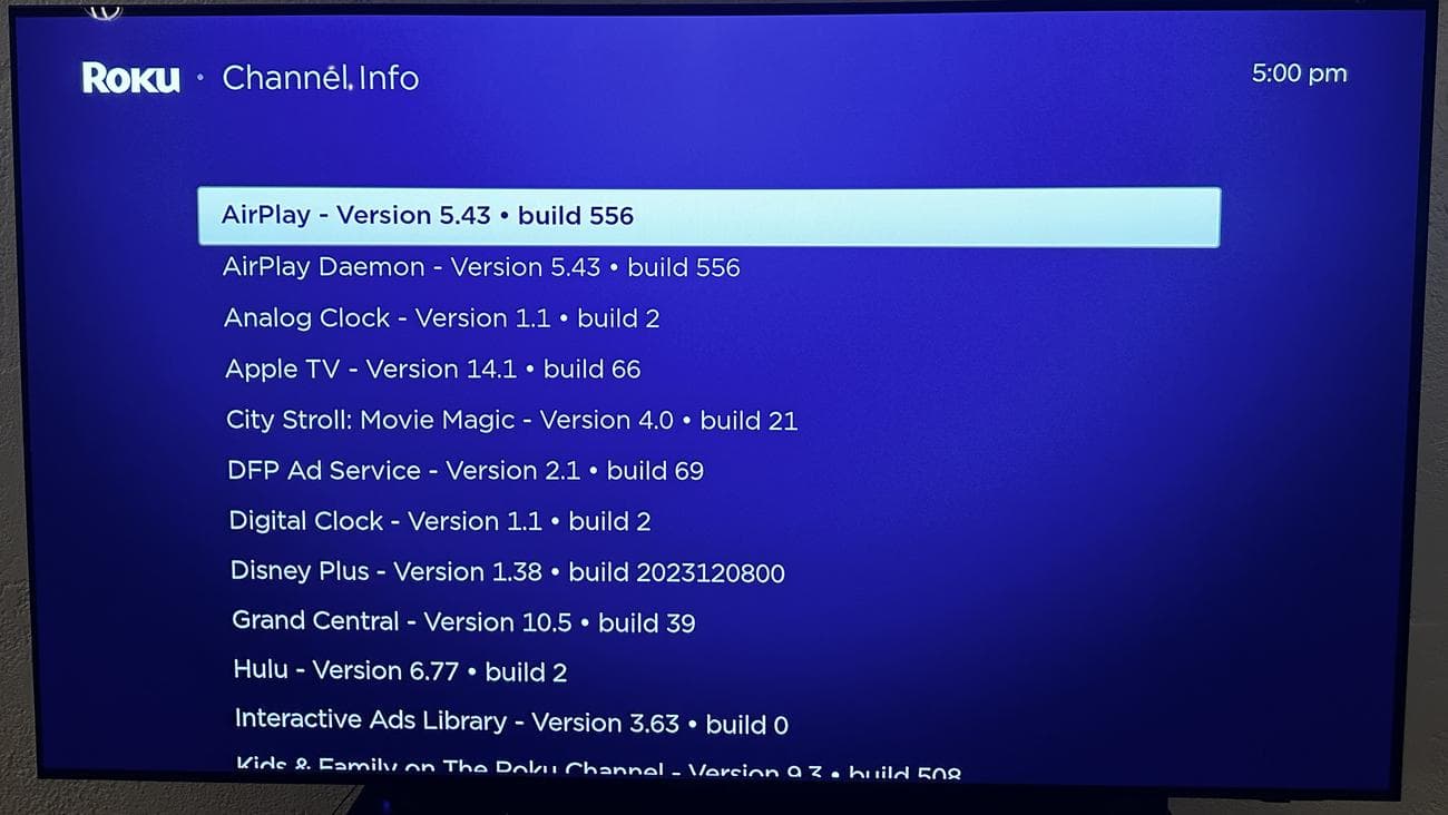 Ένα στιγμιότυπο οθόνης που δείχνει τα μυστικά μενού Roku