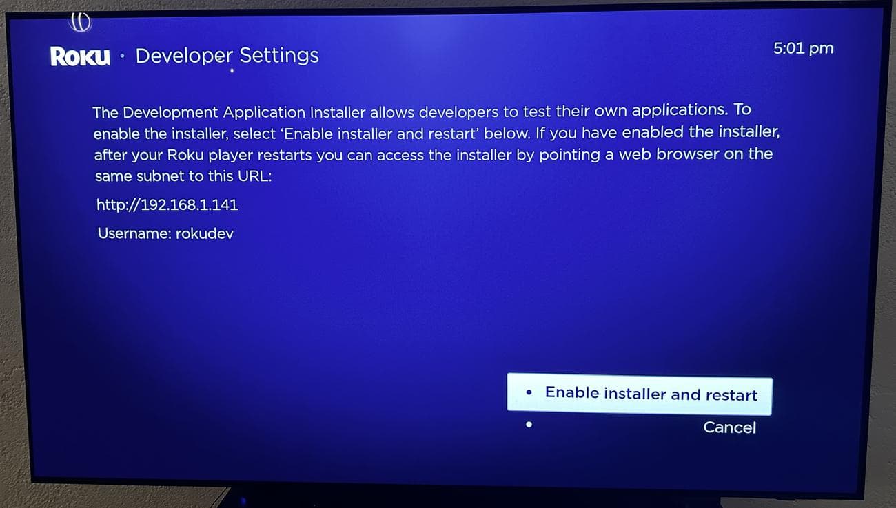 Ένα στιγμιότυπο οθόνης που δείχνει τα μυστικά μενού Roku