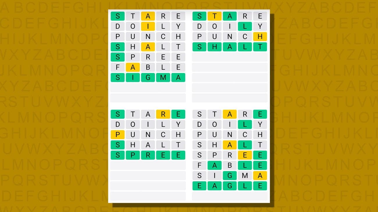 Quordle απαντήσεις για το παιχνίδι 731 σε κίτρινο φόντο