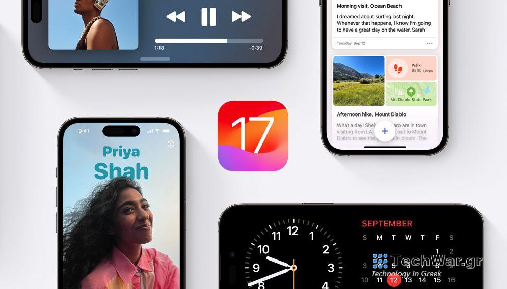 image of iOS 17 logo and iPhones