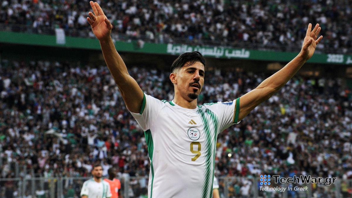 Baghdad Bounedjah (pictured) celebrates a goal ahead of the Algeria vs Angola live stream