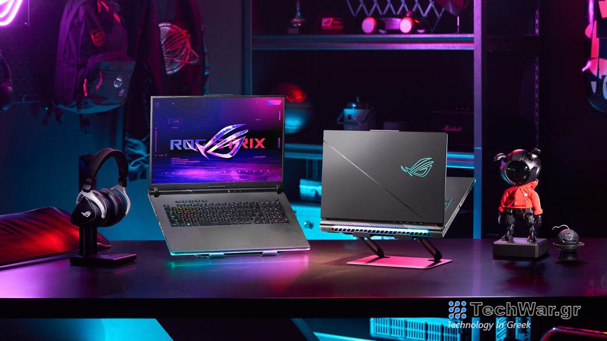 The Asus ROG Strix Scar 18 set up on a gaming desk.