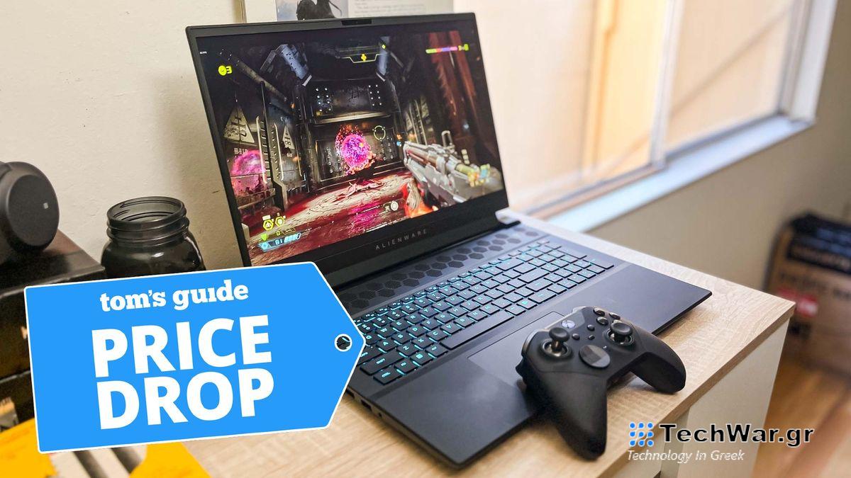 Alienware m18 shown on a desk with an Xbox controller in front of it