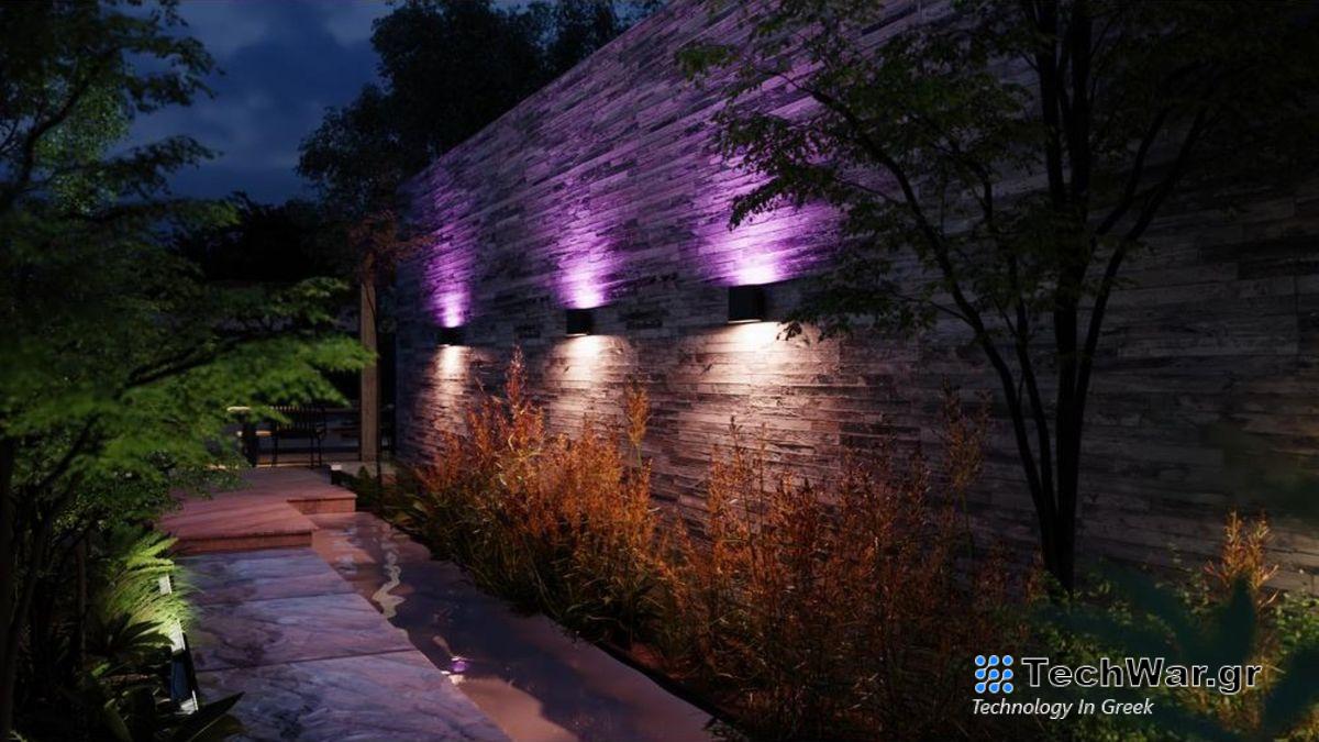 Philips Hue Dymera smart lights on exterior wall