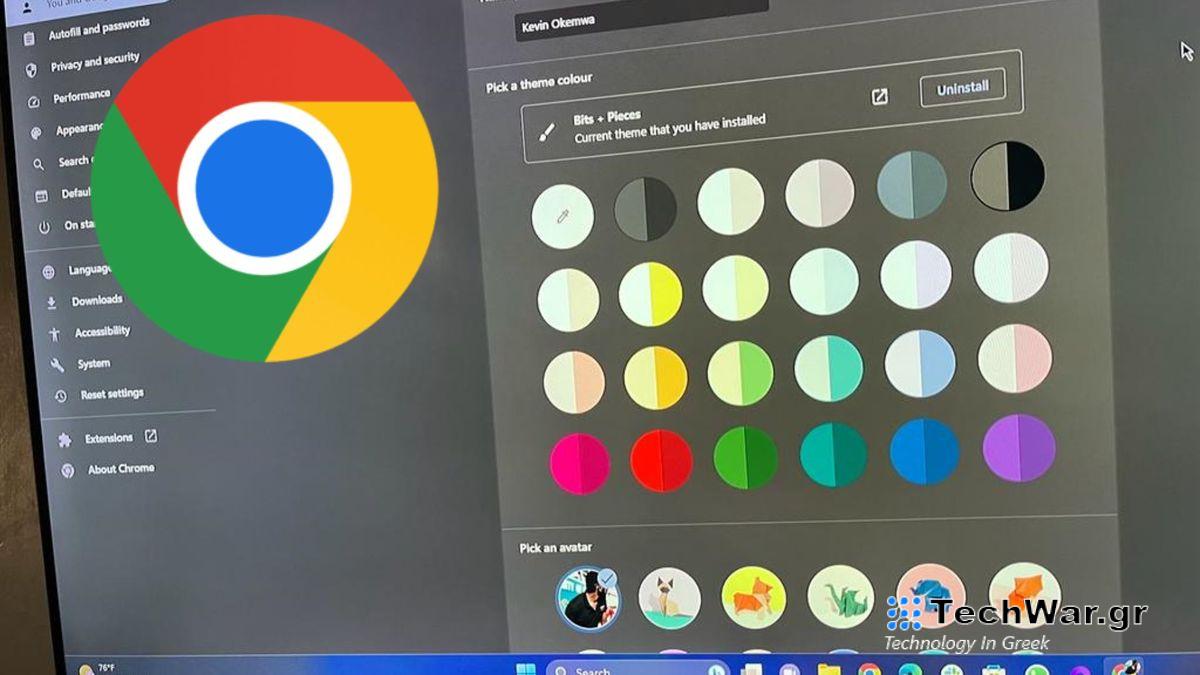 Google Chrome theme color pallette in Customize Chrome panel