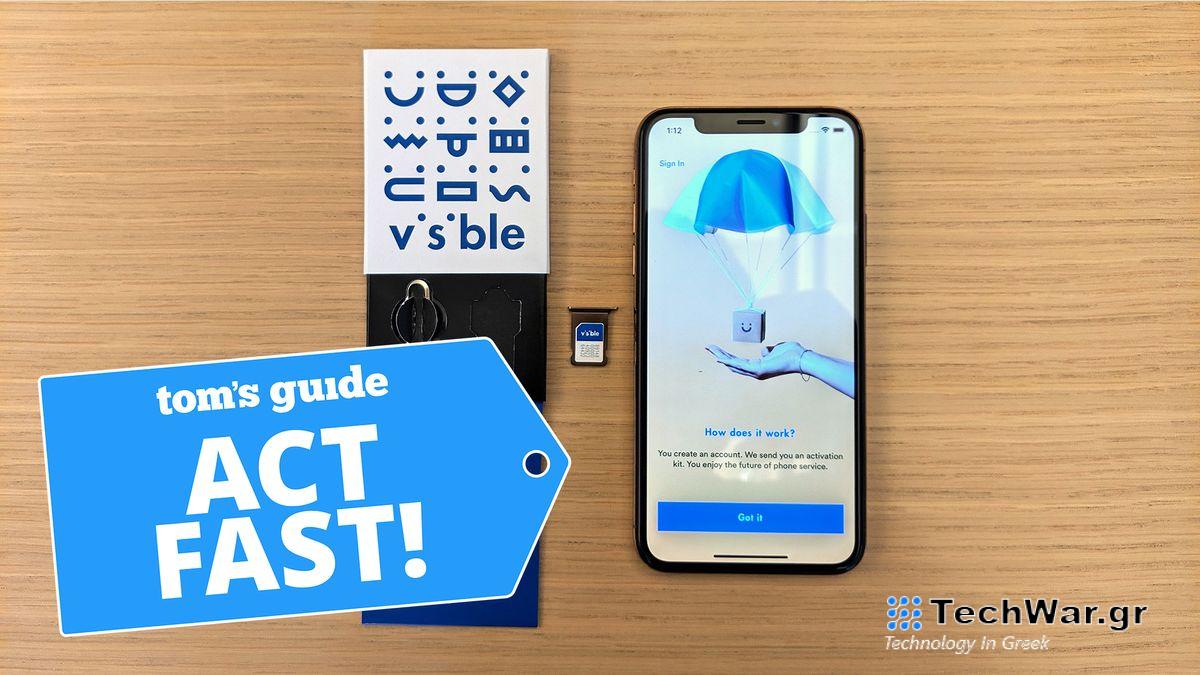 An iPhone shown next to a Visible starter kit