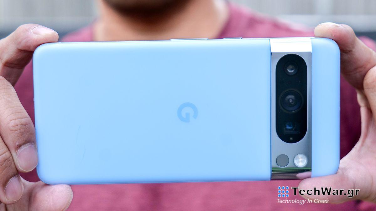 Google Pixel 8 Pro held in hand.