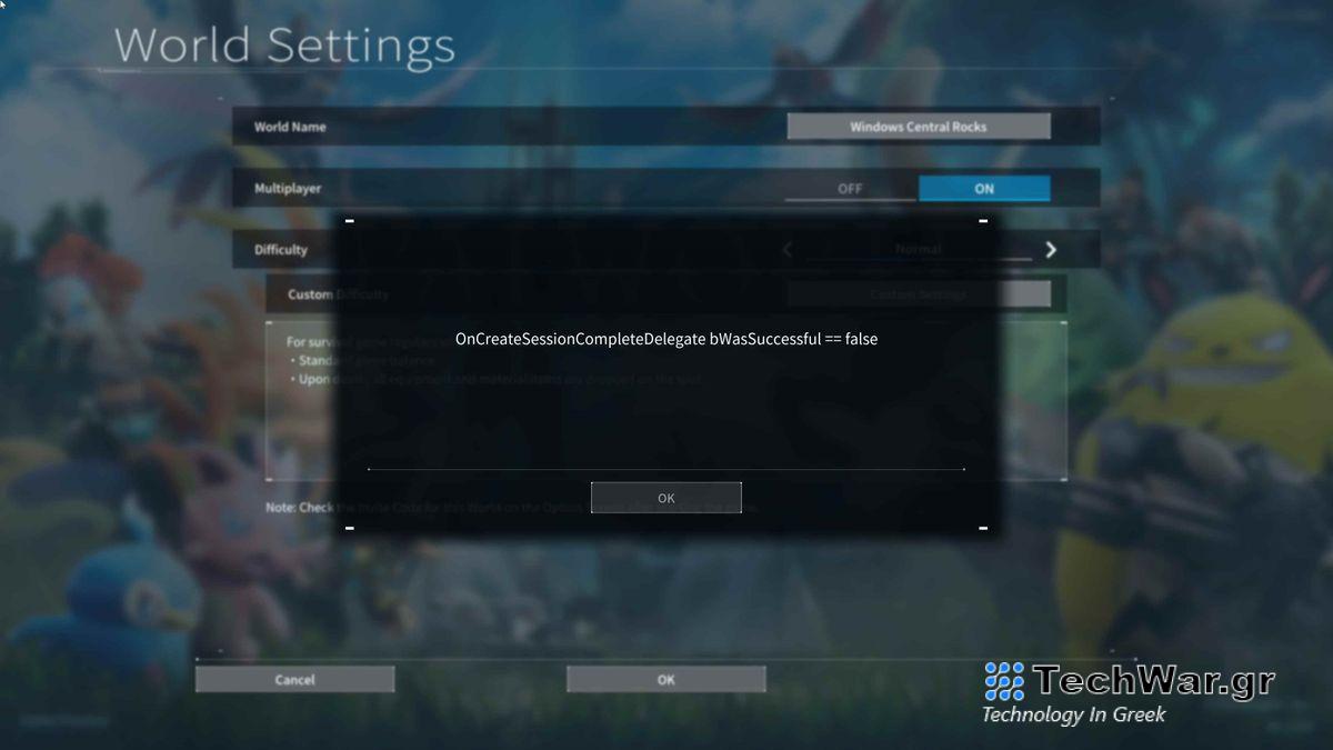 Image of an Error in Palworld