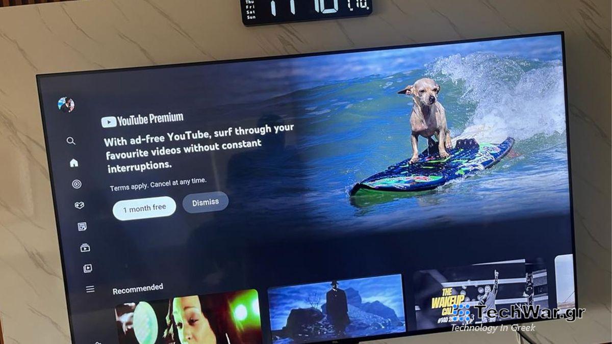 YouTube Premium trial pop-up message on a TV