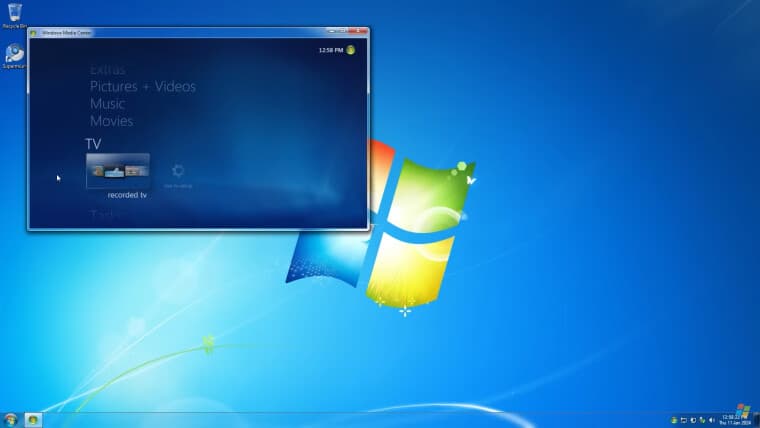 Windows Media Center που εκτελείται σε Windows 7 εγκατεστημένο στα Windows 11