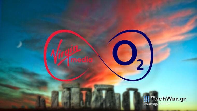 Virgin Media O2 logo in front of stone henge
