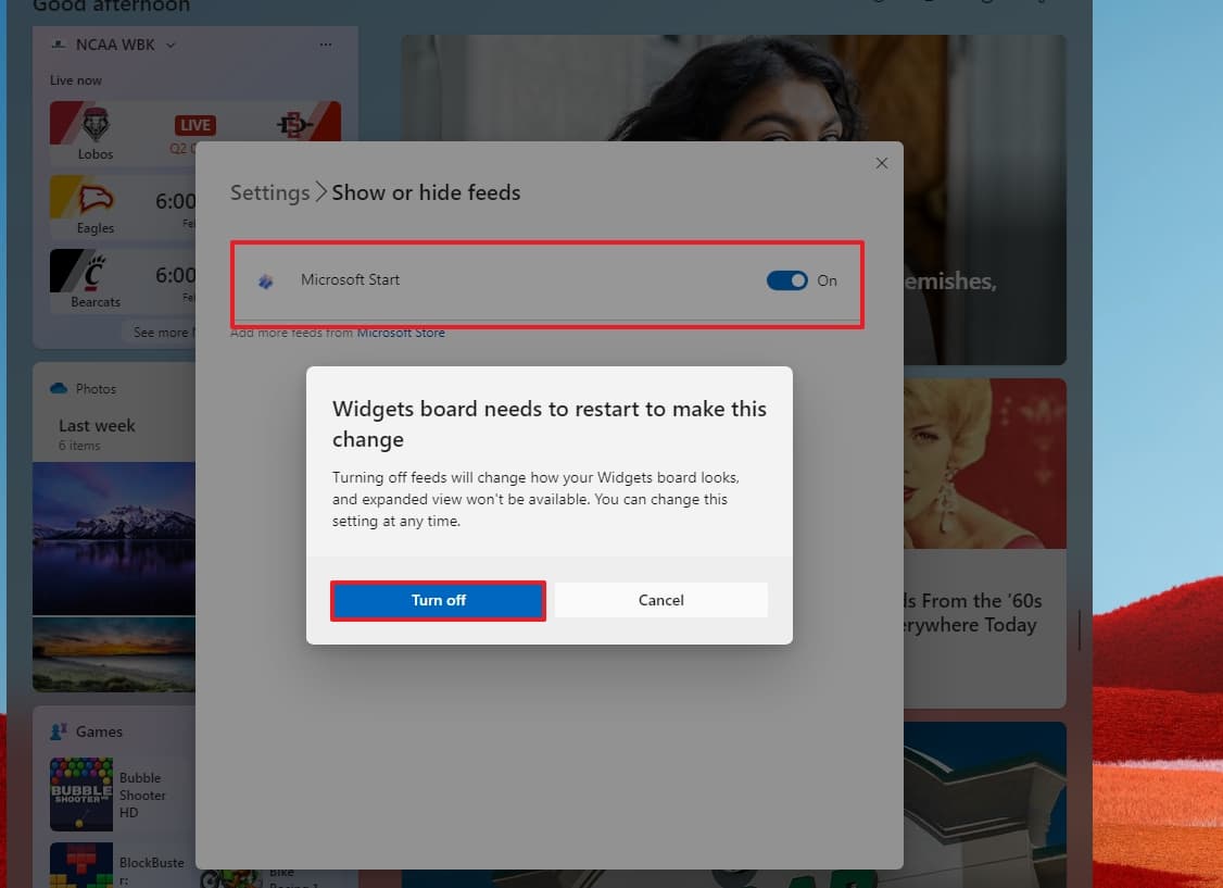 Τα γραφικά στοιχεία απενεργοποιούν τη ροή ειδήσεων