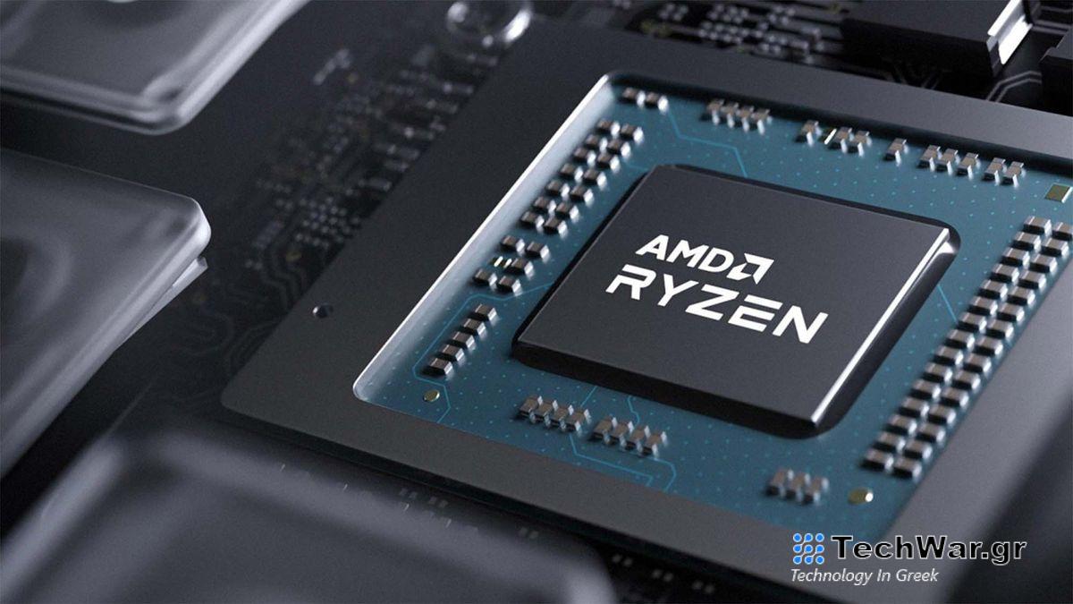 An AMD Ryzen processor slotted into a motherboard