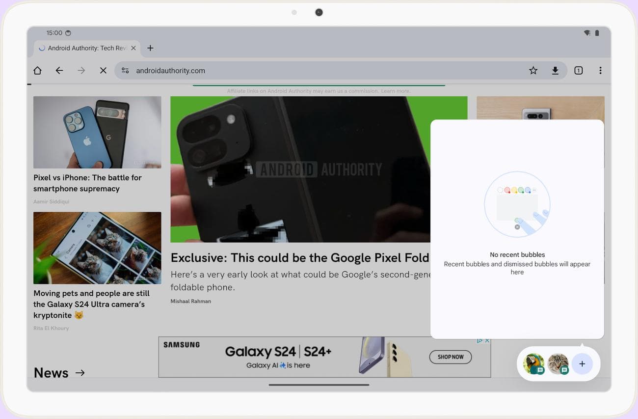 Android 14 QPR3 Beta 1 bubble bar 3