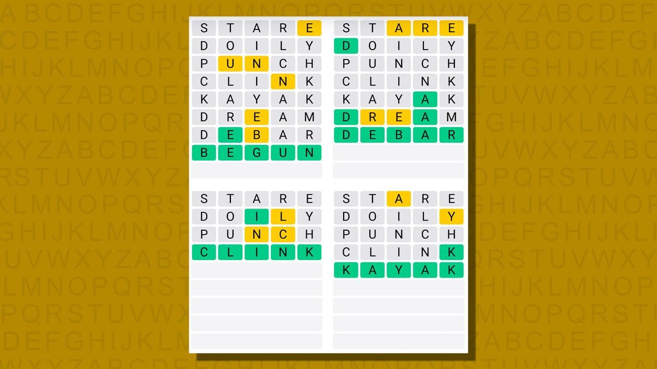 Quordle απαντήσεις για το παιχνίδι 757 σε κίτρινο φόντο