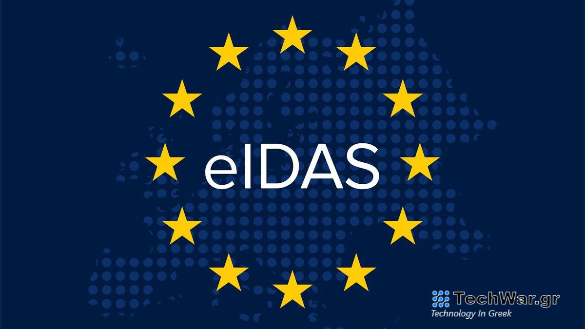 Electronic identification, authentication and trust services - EIDAS on blue European union flag with map