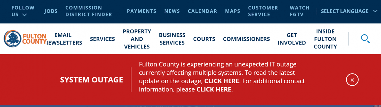 Εκπομπές στην κομητεία Fulton "διακοπή του συστήματος" συναγερμός, τρεις εβδομάδες μετά την κυβερνοεπίθεση