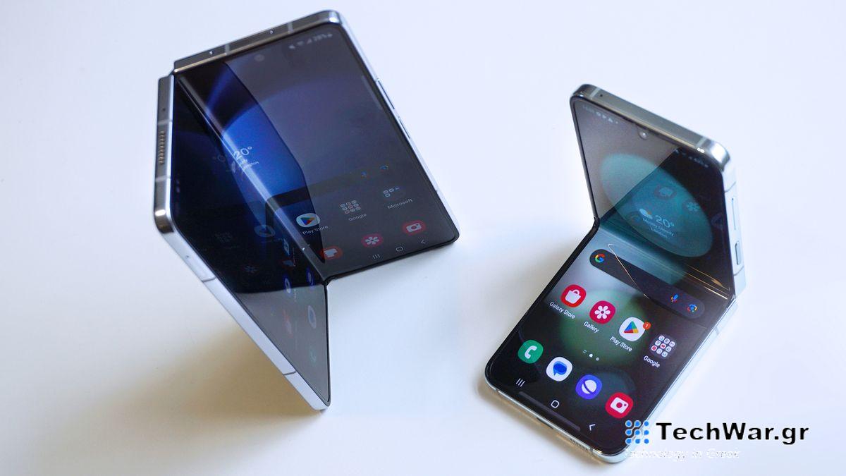 Samsung Galaxy Z Fold 5 vs Samsung Galaxy Z Flip 5 top angled half open