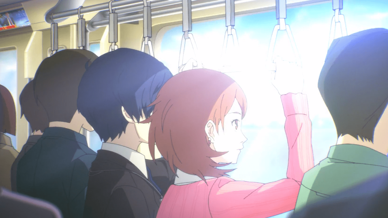 Ένα στιγμιότυπο οθόνης ενός cutscene από το Persona 3 Reload που δείχνει τον πρωταγωνιστή να φτάνει με τρένο