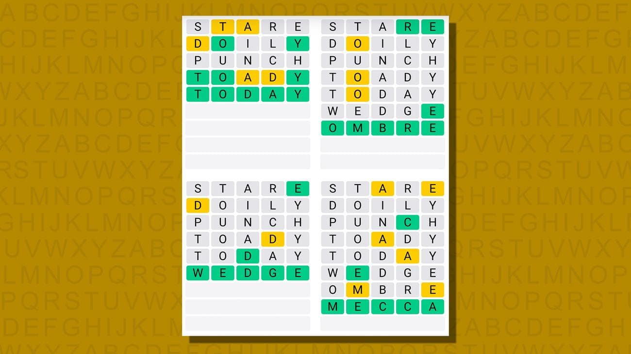 Quordle απαντήσεις για το παιχνίδι 755 σε κίτρινο φόντο