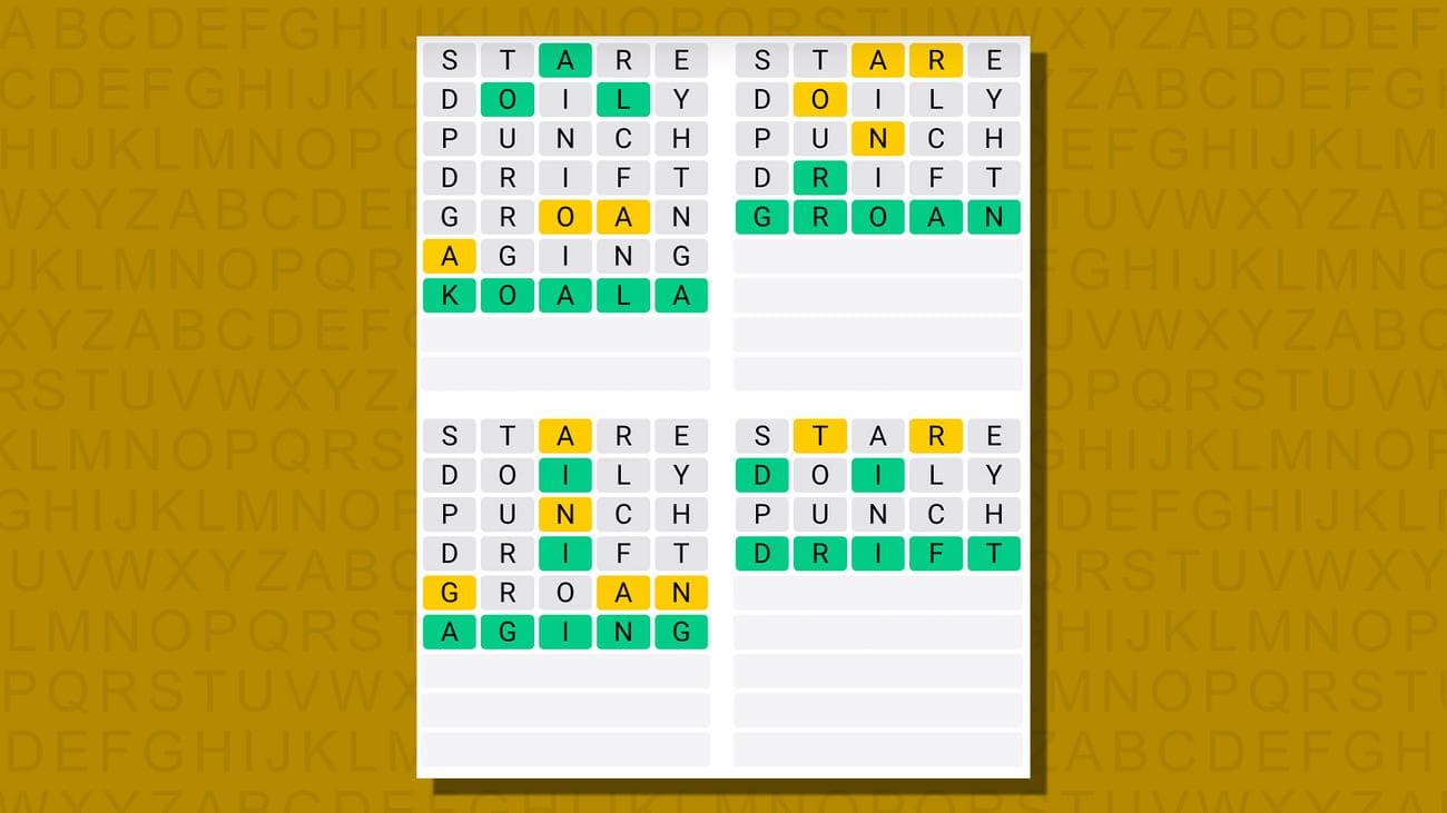 Quordle απαντήσεις για το παιχνίδι 754 σε κίτρινο φόντο