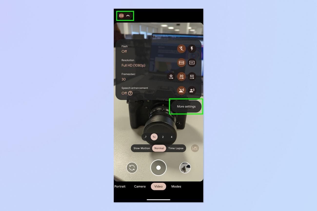 Ένα στιγμιότυπο οθόνης που δείχνει πώς να ενεργοποιήσετε τη σταθεροποίηση βίντεο σε τηλέφωνα Google Pixel