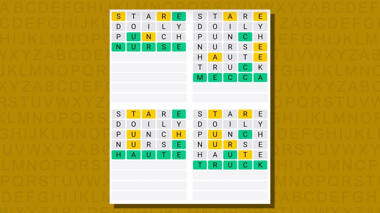 Quordle απαντήσεις για το παιχνίδι 745 σε κίτρινο φόντο
