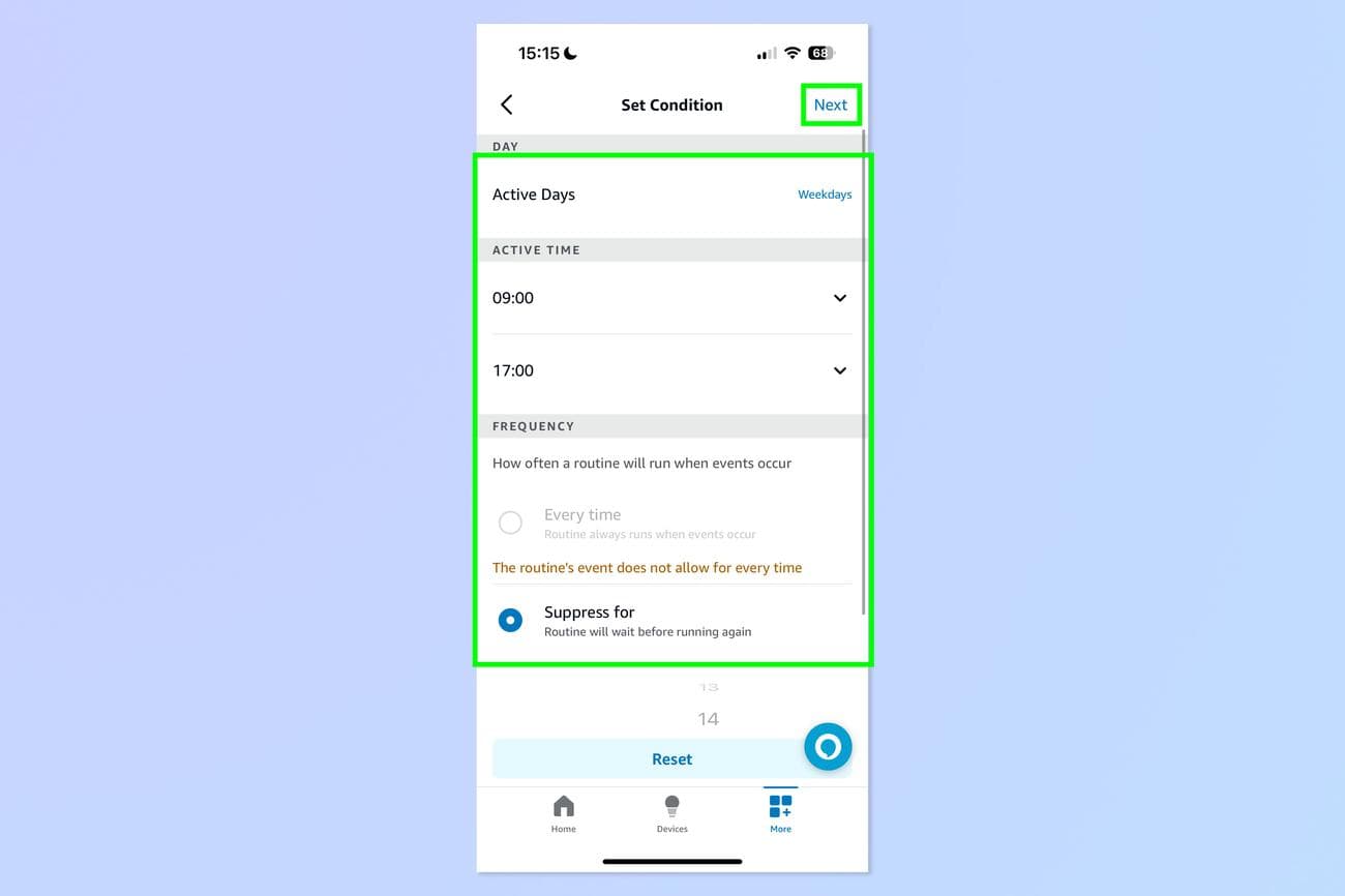 Ένα στιγμιότυπο οθόνης που δείχνει πώς να χρησιμοποιείτε τη συσκευή Echo για να σταματήσετε το γάβγισμα του σκύλου σας ενώ είστε έξω.