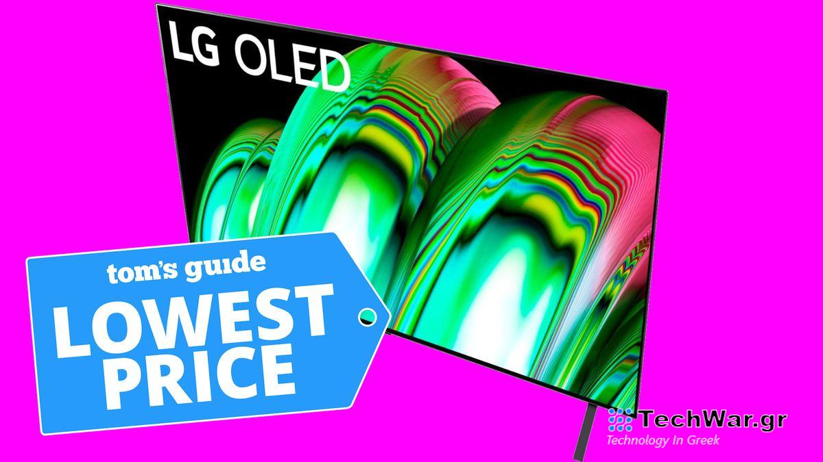 LG A2 OLED TV with purple background