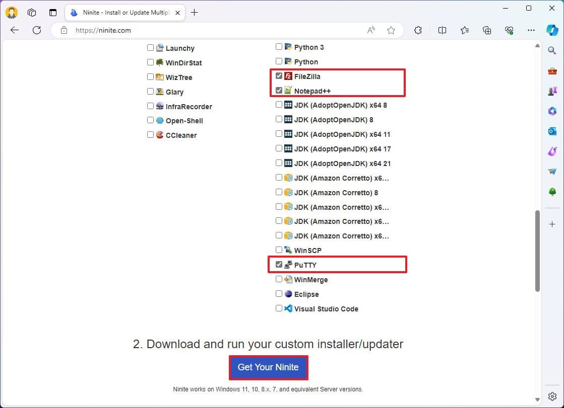 Το Ninite διάλεξε πολλές εφαρμογές