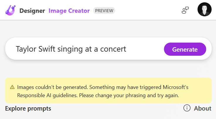 Η Microsoft AI δεν επιτρέπει δημιουργημένες εικόνες διασημοτήτων.