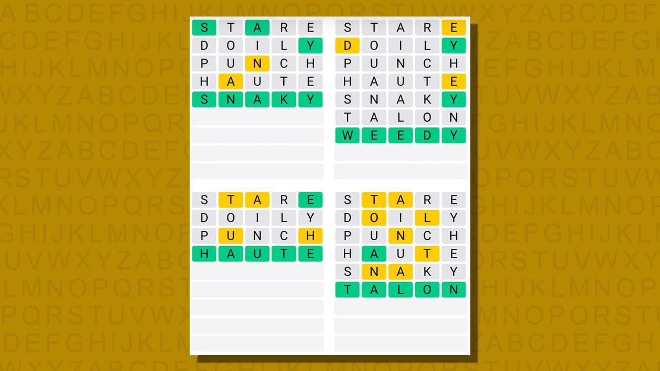 Quordle απαντήσεις για το παιχνίδι 753 σε κίτρινο φόντο