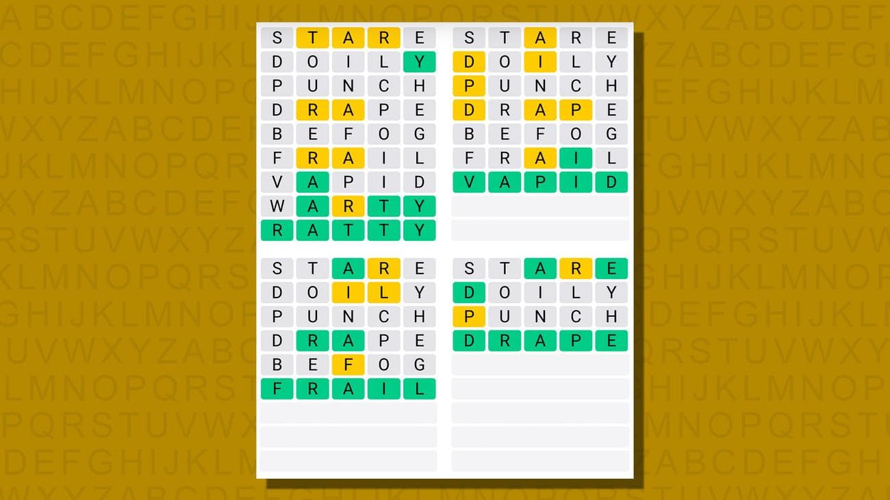 Quordle απαντήσεις για το παιχνίδι 750 σε κίτρινο φόντο