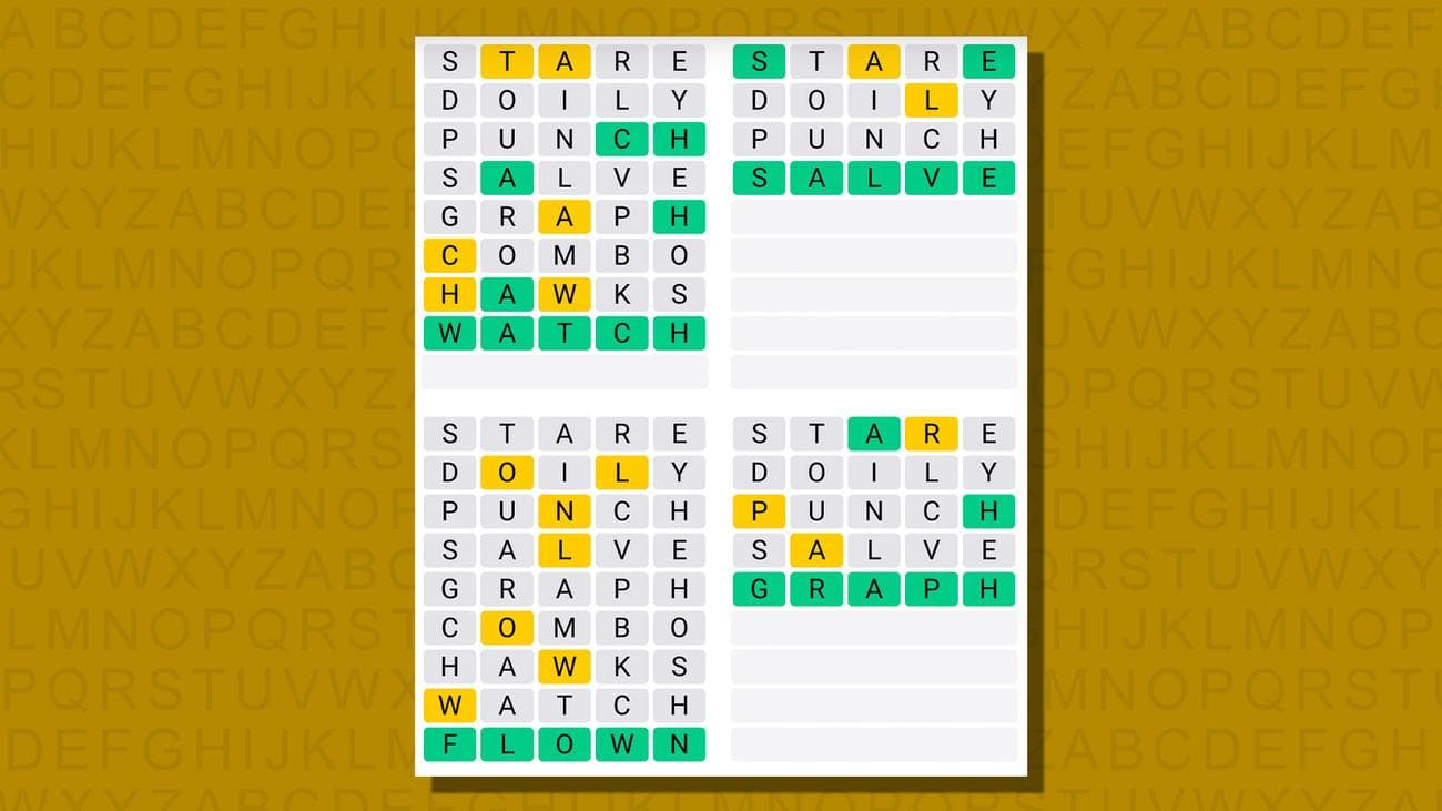 Quordle απαντήσεις για το παιχνίδι 751 σε κίτρινο φόντο