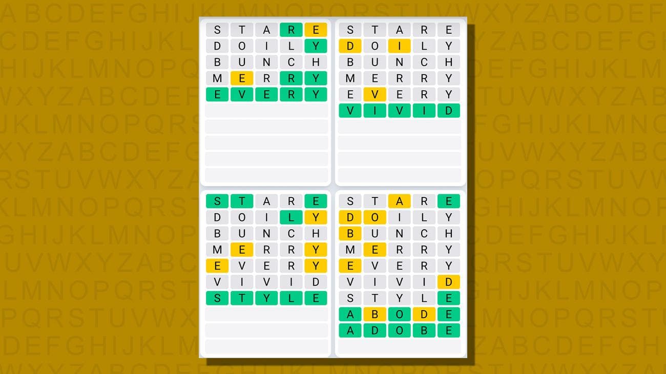 Quordle καθημερινές απαντήσεις ακολουθίας για το παιχνίδι 745 σε κίτρινο φόντο