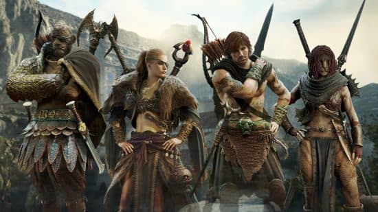 τέσσερις δράκοι δόγμα 2 πολεμιστές που φορούν διαφορετικά σετ πανοπλιών