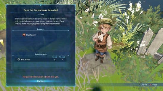 Η οθόνη αναζήτησης Wee Pincer στο Granblue Fantasy Relink.