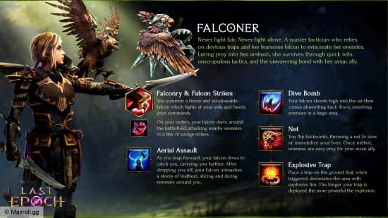 Δεξιότητες Falconer Last Epoch - Ένα διάγραμμα που δείχνει καθεμία από τις δεξιότητες για τη μαεστρία Rogue, που παρουσιάστηκε από τον Maxroll.