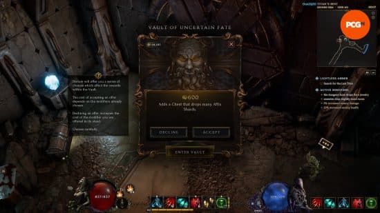 Μπουντρούμια Last Epoch - Ένας παίκτης στοιχηματίζει για εξοπλισμό στο Vault of Uncertain Fate.