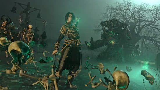 Ημερομηνία κυκλοφορίας Last Epoch: A Warlock ανασταίνει τους σκελετικούς νεκρούς γύρω τους.