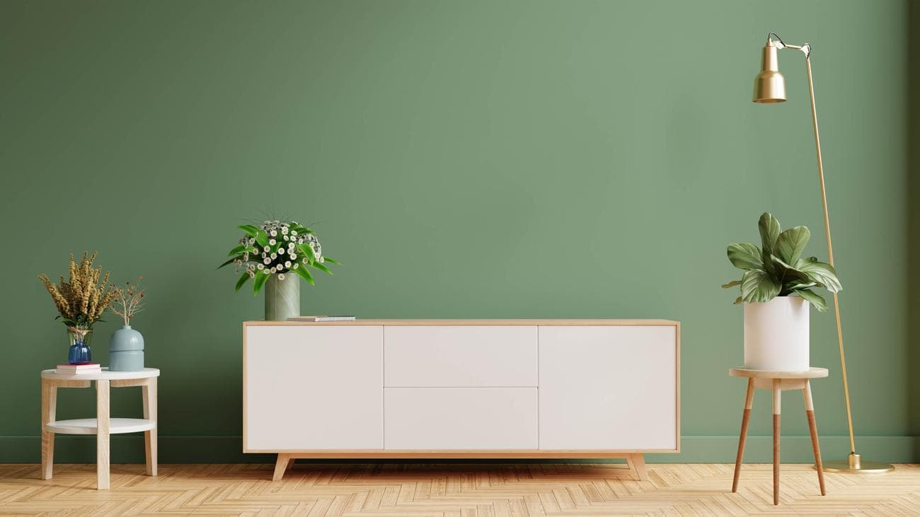 Πράσινος τοίχος στο σαλόνι