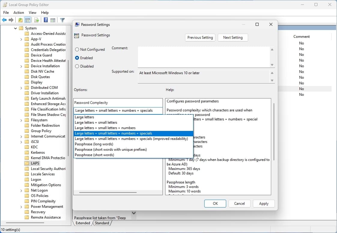 Πολιτική ρυθμίσεων κωδικού πρόσβασης