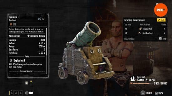 Η συνταγή για τη δημιουργία Bombards, ένα από τα καλύτερα όπλα για φόρτωση Skull and Bones Padewakang.