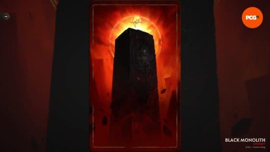 Ο Μαύρος Μονόλιθος, ένας πανύψηλος μαύρος, σκαλισμένος οβελίσκος και ένα από τα καλύτερα τεχνουργήματα του Solium Infernum.