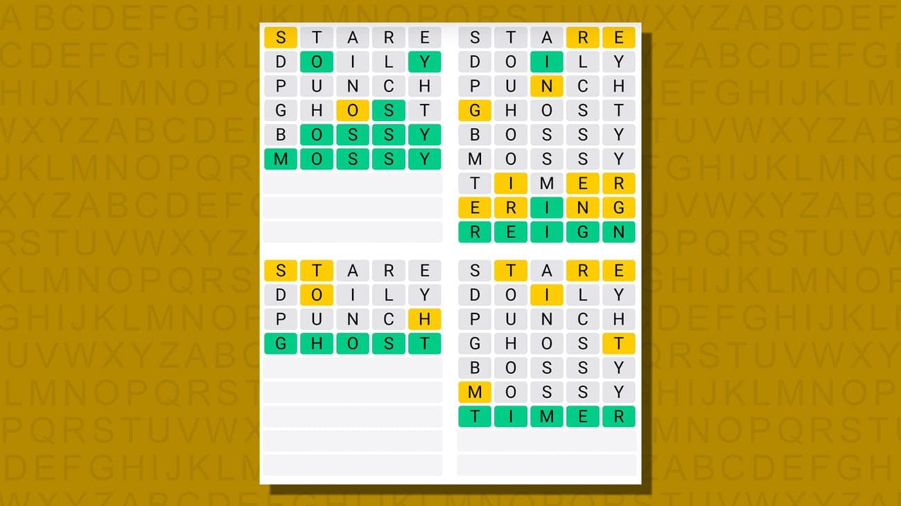 Quordle απαντήσεις για το παιχνίδι 742 σε κίτρινο φόντο