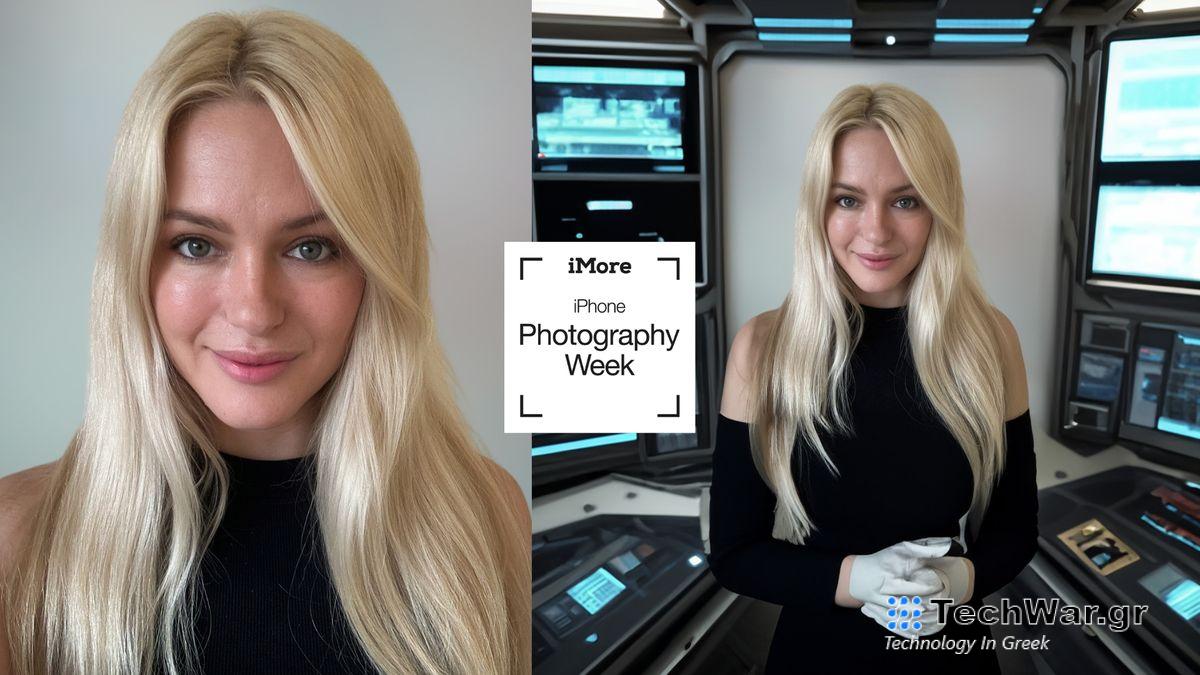 A portrait of Becca Caddy iMore author on the left beside a picture of Becca in a spaceship created by Photoshop