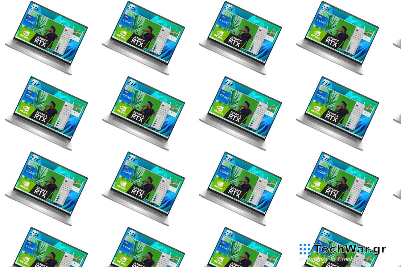 A lineup of Dell laptops on a plain background