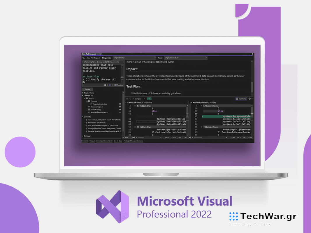 A white laptop running Microsoft Visual Studio Professional 2022.