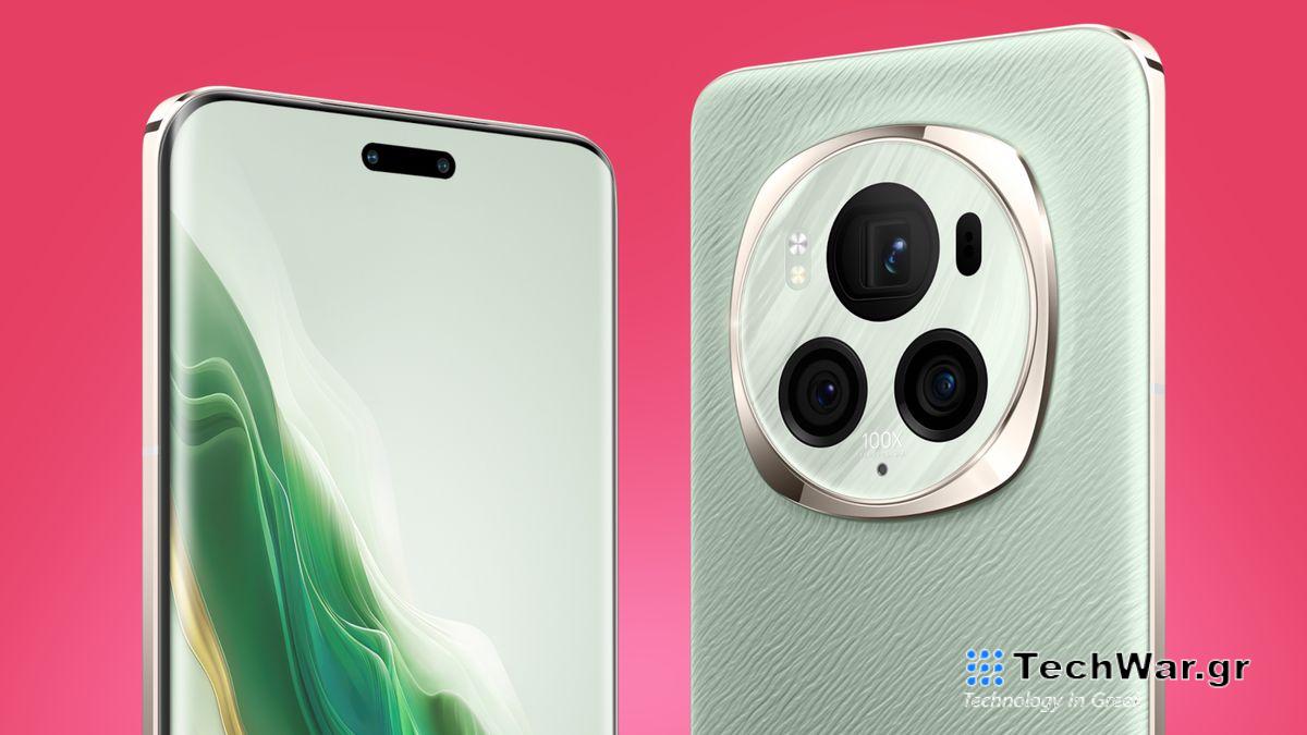 Honor Magic 6 Pro on a pink background